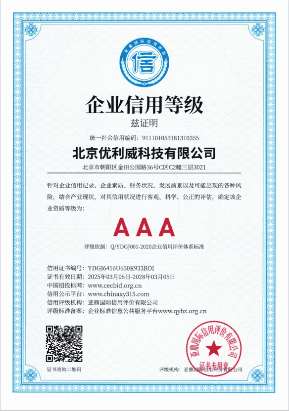 企业信用3A等级证书